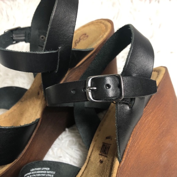 Seychelles Leather Wedges Criss Cross Black Tan 8 - Picture 5 of 11